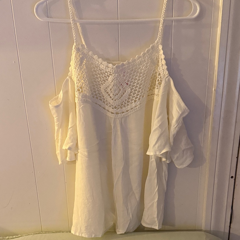 No Boundaries Cream Crochet Cold-Shoulder Tank Top